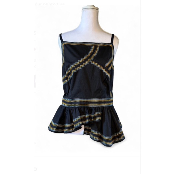 WHITE HOUSE BLACK MARKET Tops - White House Black Market Embroidered Peplum Tank Top Black Size 12 NWT